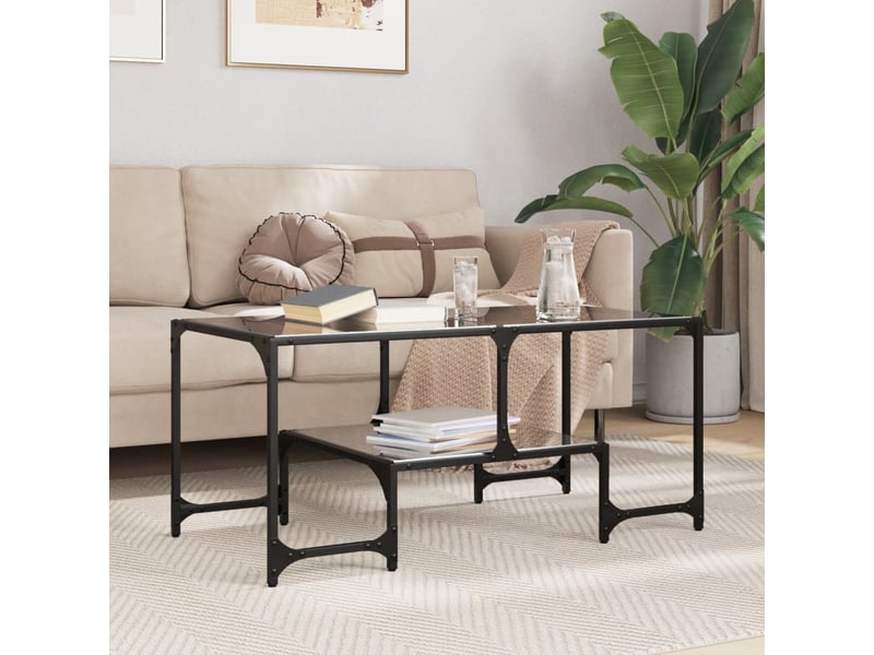  Table basse | table d'appoint salon avec dessus en verre noir 98,5x50x45 cm acier  - Conforama B