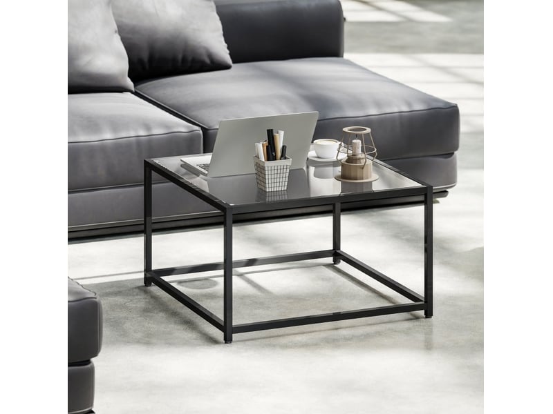  Table basse carrée en verre trempé avec structure en acier, style industriel, pour salon, 68 × 68 × 39 cm, noir  - Conforama D