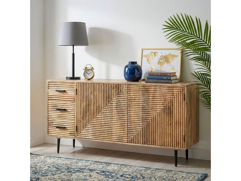 Finebuy buffet en bois massif de manguier 160cm - commode avec 2 portes et 3 tiroirs - armoire de couloir meuble de salon avec pieds en métal - enfilade design - armoire moderne faite à la main - Conforama C