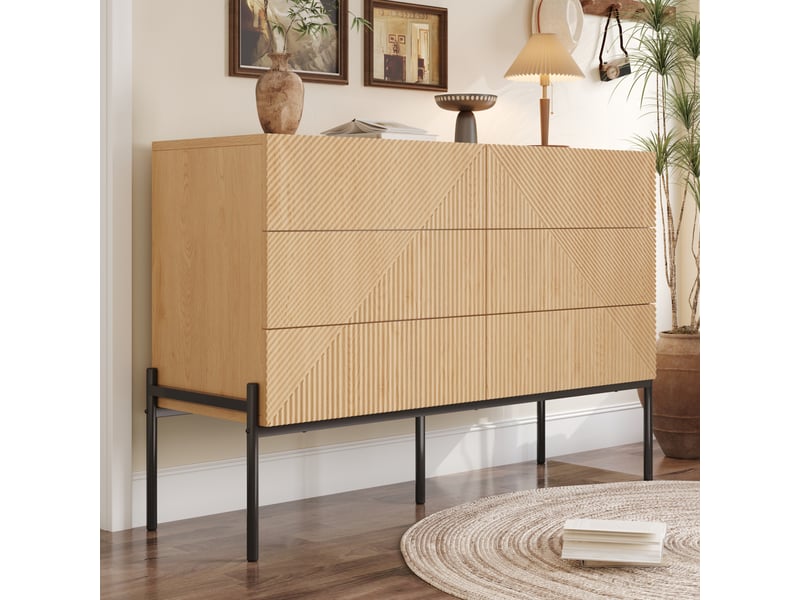Buffet à texture - 6 tiroirs - rangement pratique - idéal séjour et salle à manger - Conforama B