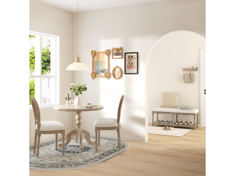  Lot de 2 chaises de salle à manger - chaise de salon médaillon style louis xvi - bois massif sculpté, patiné - aspect lin crème - dossier cannage  - Conforama D