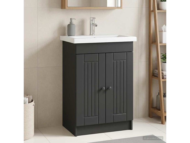  Armoire sous évier de salle de bain, meuble de rangement noir 56x37.5x81 cm shl1779  - Conforama B