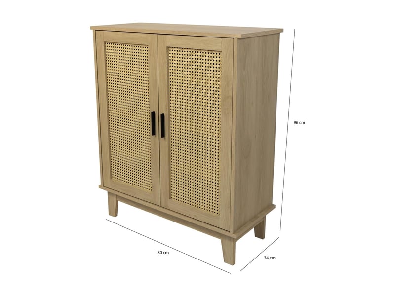 Commode 2 portes et 3 étagères cannage bois naturel 80 x 34 x 96 cm 62106 - Conforama B
