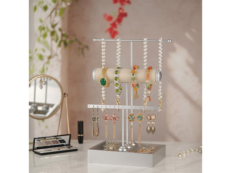 Organiseur à bijoux avec support, porte-boucles d’oreilles, colliers, bracelets, montres et bagues - Conforama D