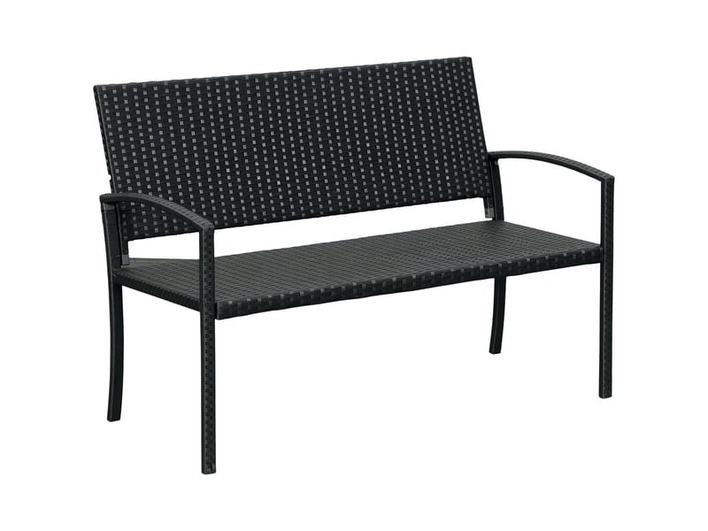  Banc de jardin aspect rotin, structure en acier, pour 2 personnes, noir, 122 x 60 x 85 cm  - Conforama A