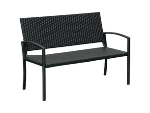 Banc de jardin aspect rotin, structure en acier, pour 2 personnes, noir, 122 x 60 x 85 cm