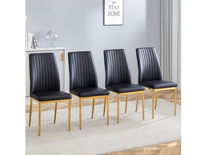  Set de 4 chaises 43x42,5x92,5 cm de salle à manger en cuir pu noir avec pieds métalliques dorés, dossier adapté  - Conforama B