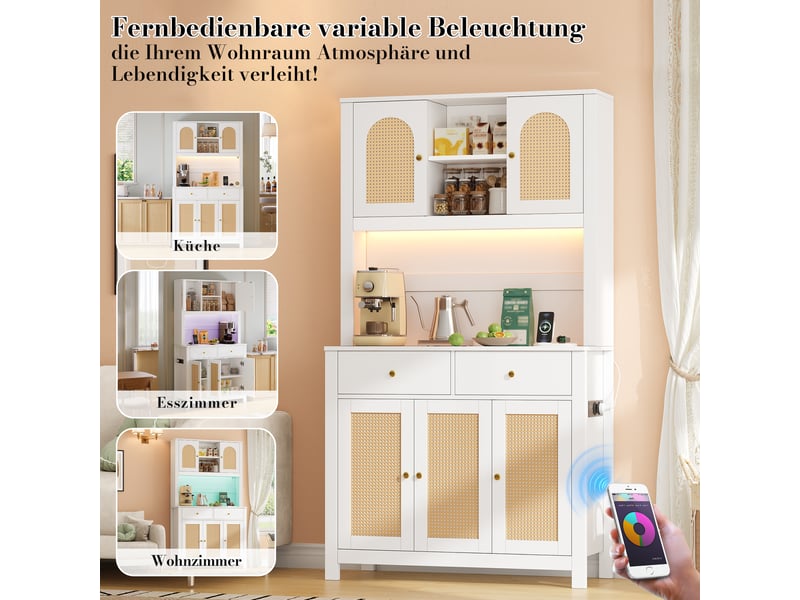  Armoire de cuisine 5 portes en rotin 2 tiroirs led mdf blanc 100x40x180 cm N635P28787778W - Conforama D