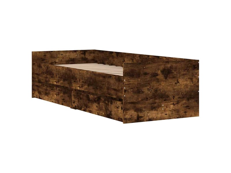  Lit simple- lit adulte -  cadre de lit avec tiroirs sans matelas chêne fumé 100x200 cm  - Conforama C