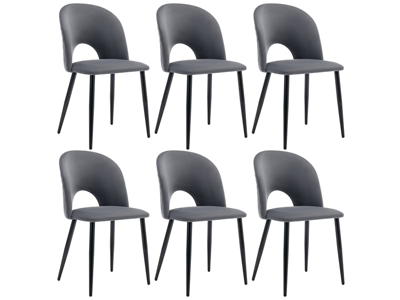  Lot de 6 chaises de salle à manger en velours gris avec dossier capitonné diamant et pieds réglables  - Conforama D
