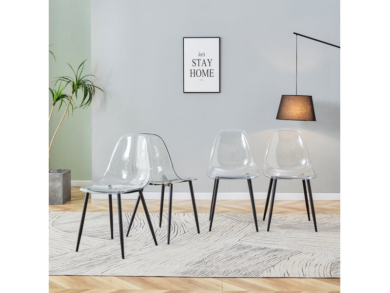  Lot de 4 chaises de salle à manger en plastique transparent, métal noir  - Conforama D