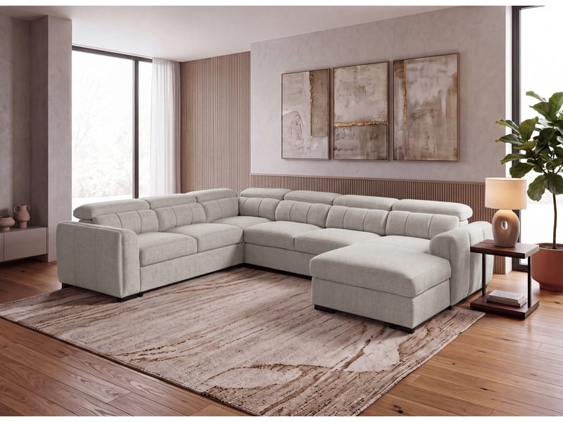 Canapé panoramique convertible avec coffre en tissu bouclette taupe najah - angle droit KF8047-2A2M-TAU - Conforama B