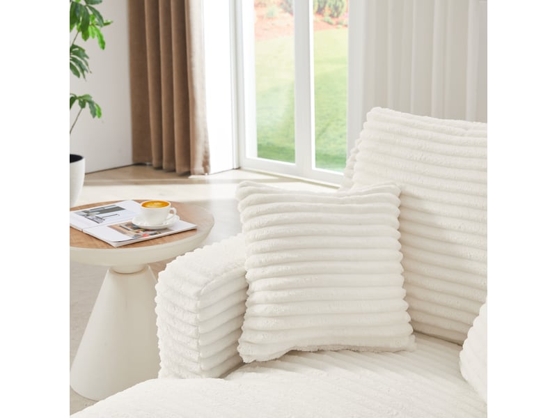 Méridienne canapé salon moderne en tissu côtelé couleur crème confortable et élégant - Conforama W