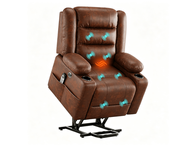 Fauteuil de massage électrique à 2 moteurs avec aide au lever pour personnes âgées, fauteuil tv inclinable, massage et chaleur, marron - Conforama A