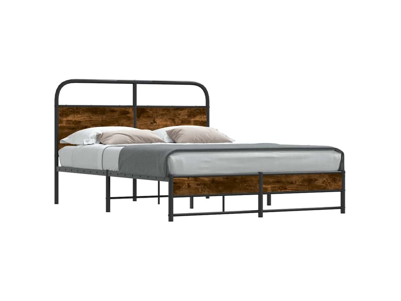  Lit double- lit adulte -  cadre de lit sans matelas 120x190 cm chêne fumé bois ingénierie  - Conforama A
