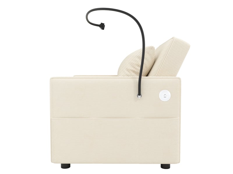  Canapé 1 place en velours côtelé beige avec dossier réglable 3 positions et port usb type-c  - Conforama W