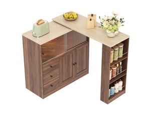 Îlot de cuisine 172x40x96 cm extensible avec plateau rotatif coloris naturel