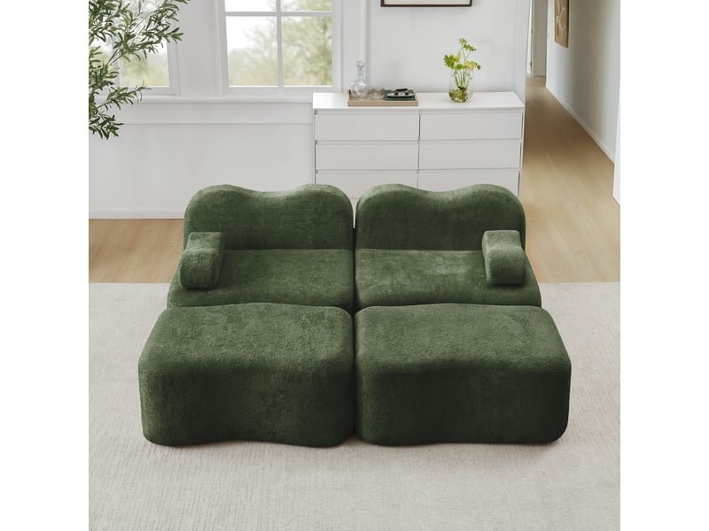 Canapé modulaire avec ottomans, assise profonde et soutien ergonomique en velours vert - Conforama B