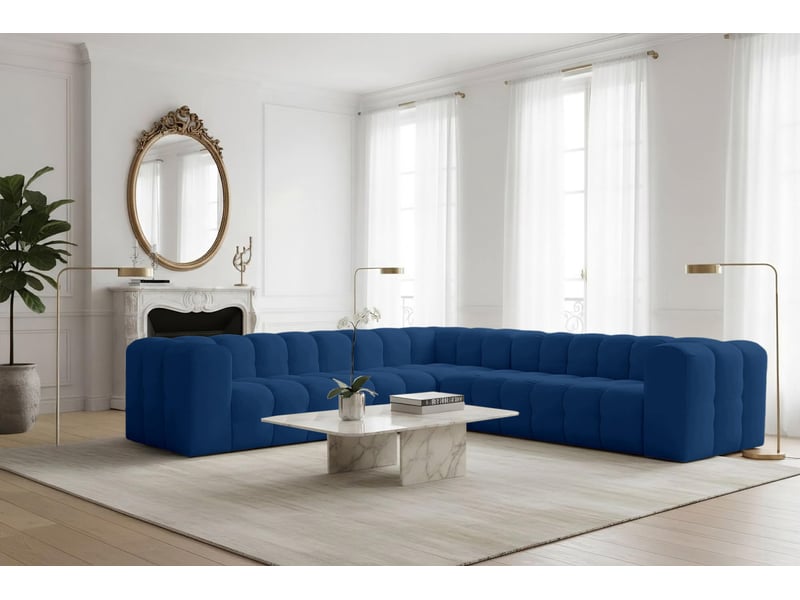  Canapé d'angle réversible miloe 6 places avec accoudoirs en velours - bleu foncé MILOE - Conforama B