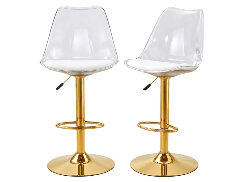  Lot de 2 tabourets de bar réglables,45,7x53,3 cm,avec dossier transparent doré,pu,blanc  - Conforama A