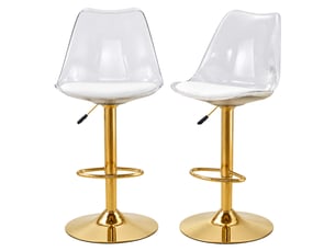 Lot de 2 tabourets de bar réglables,45,7x53,3 cm,avec dossier transparent doré,pu,blanc