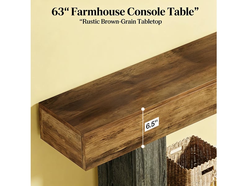  Console avec étagère inférieure et base en u, style campagne, pour salon, en mdf, gris rustique, 160 cm  - Conforama E