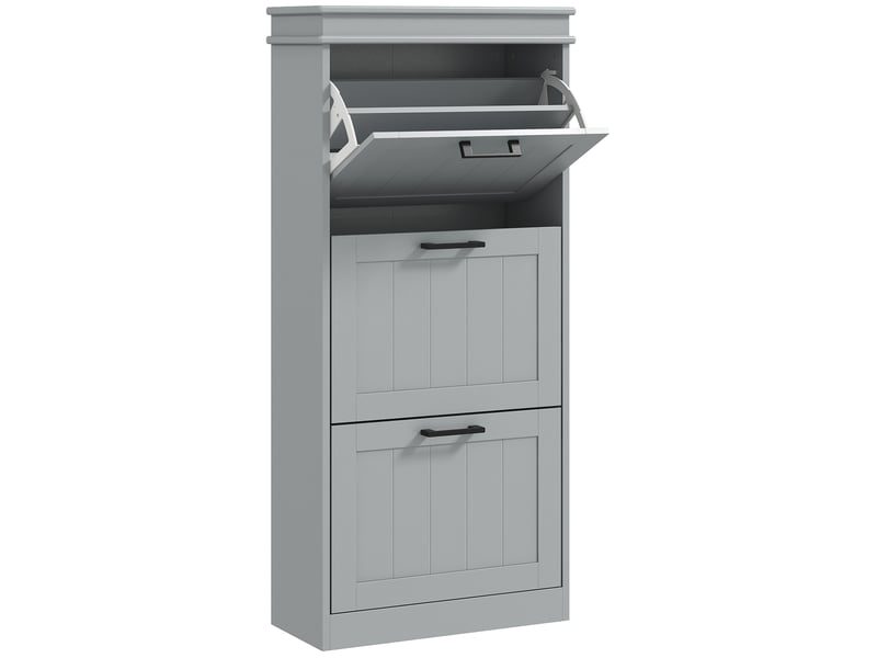  Meuble à chaussures, armoire à chaussures 3 portes abattants 15 paires, étagères réglables, gris, 54 x 24 x 117,5 cm  - Conforama B
