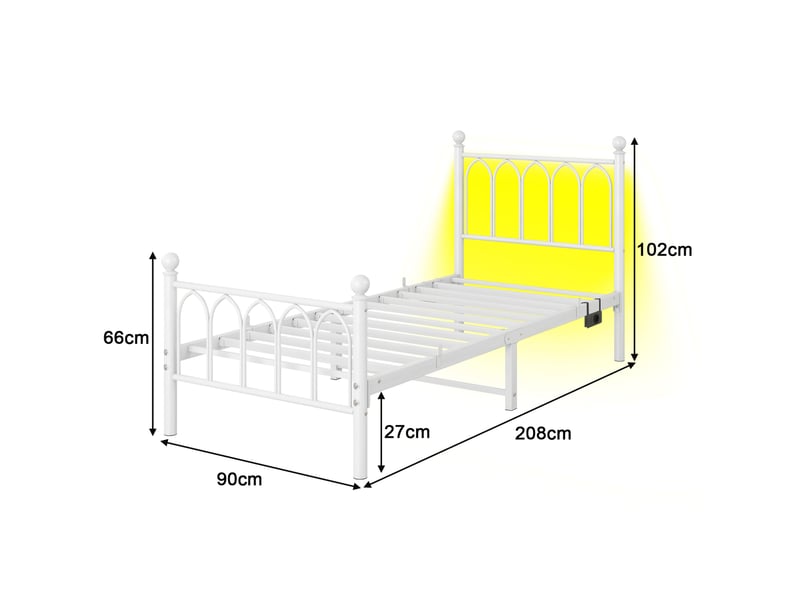  Lit enfant simple 90x200 cm en métal blanc avec led, usb et prise  - Conforama C