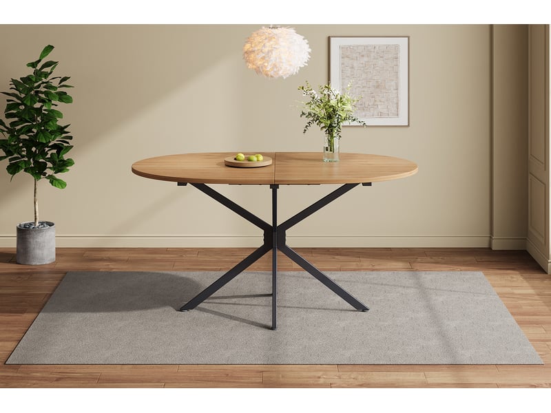  Table à manger ovale 120 x 80 cm en mdf, pieds métalliques croisés, naturel  - Conforama E