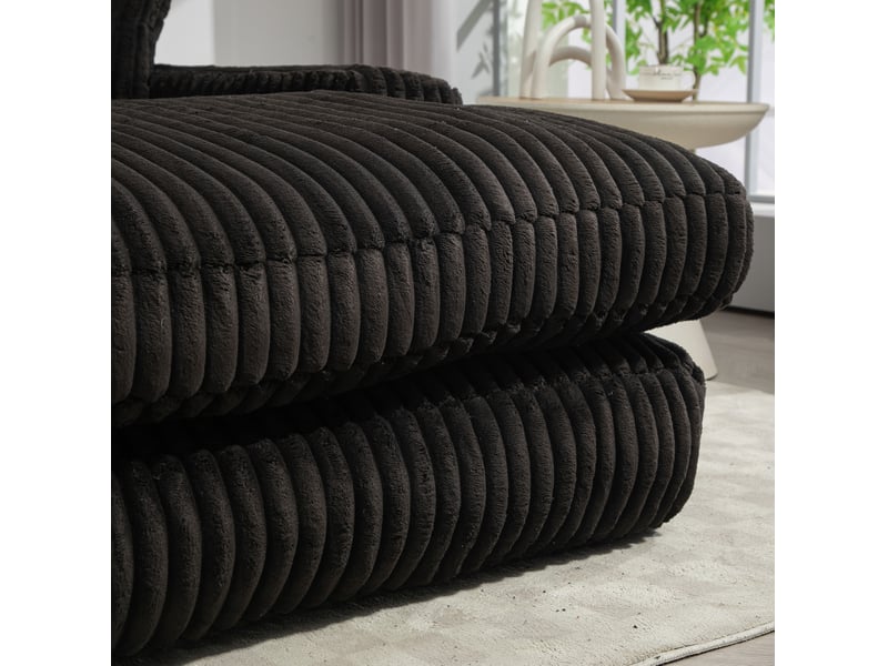 Canapé convertible 1 place en velours côtelé noir avec 3 coussins, format bas 125 × 155 cm pour se détendre - Conforama D
