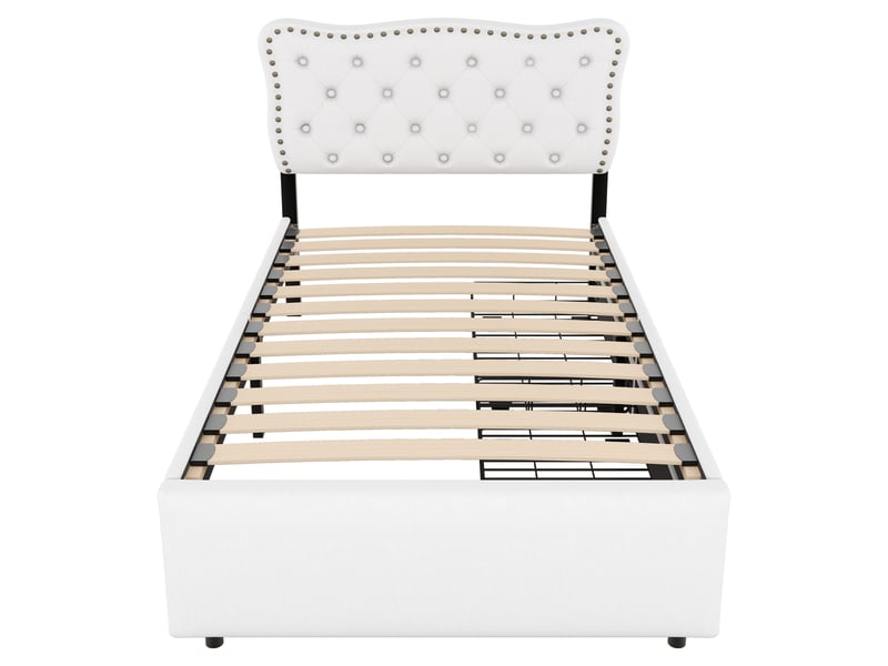  Lit rembourré beige clair 90x200 cm avec détails cloutés et 2 tiroirs de rangement  - Conforama A