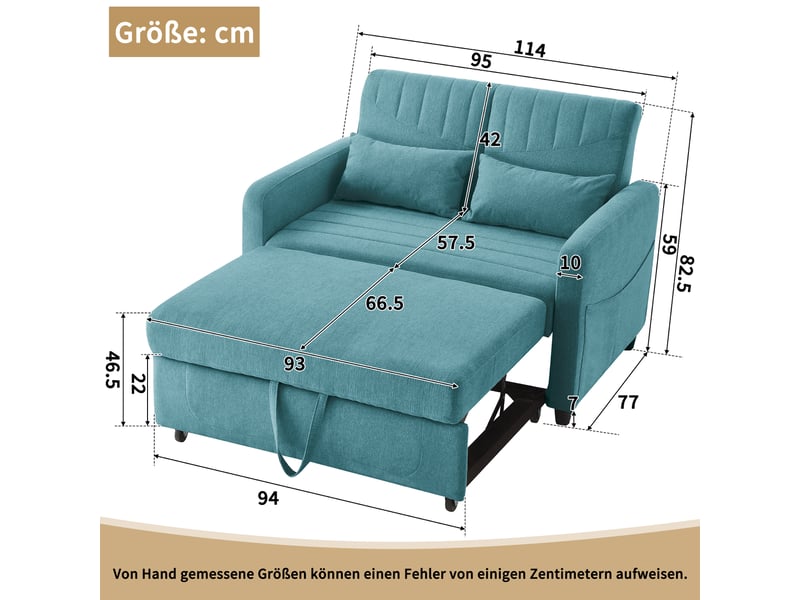  Canapé‑lit 2 places pliable et extensible, dossier réglable sur 3 positions, revêtement en tissu coton‑lin respirant Fay Lum - Conforama C