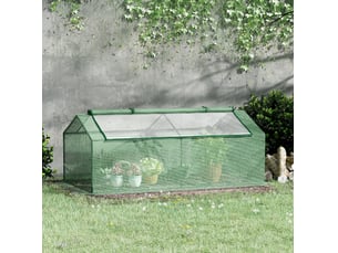 Mini-serre tunnel compacte 180 x 90 x 70 cm en métal et pe vert, 2 fenêtres zippées, pour balcon ou terrasse