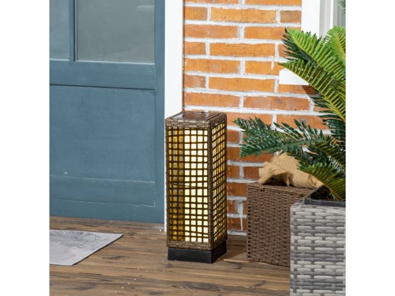  Lampe solaire led en rotin, étanche, avec capteur crépusculaire, 15,5 x 15,5 x 46 cm, jardin et terrasse  - Conforama B