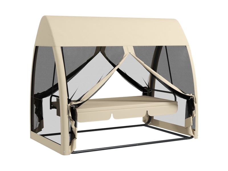  Banc de jardin 240 x 140 x 197 cm fonction 2 en 1 fonction lit 3 places baldaquin filet anti-moustiques charge jusqu'à 300 kg couleur café  - Conforama A