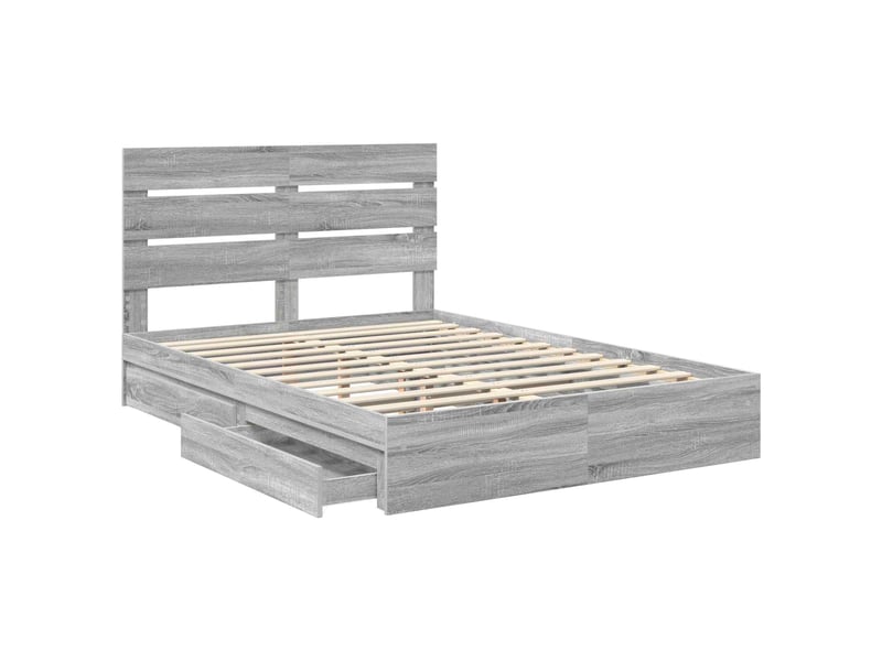  Lit double- lit adulte -  lit de rangement gris sonoma 150 x 200 cm bois d'ingénierie  - Conforama D
