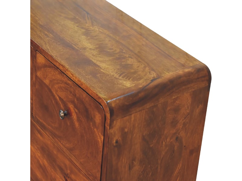  Artisan furniture commode incurvée en bois massif, finition châtaignier, 2 petits et 3 grands tiroirs  - Conforama E
