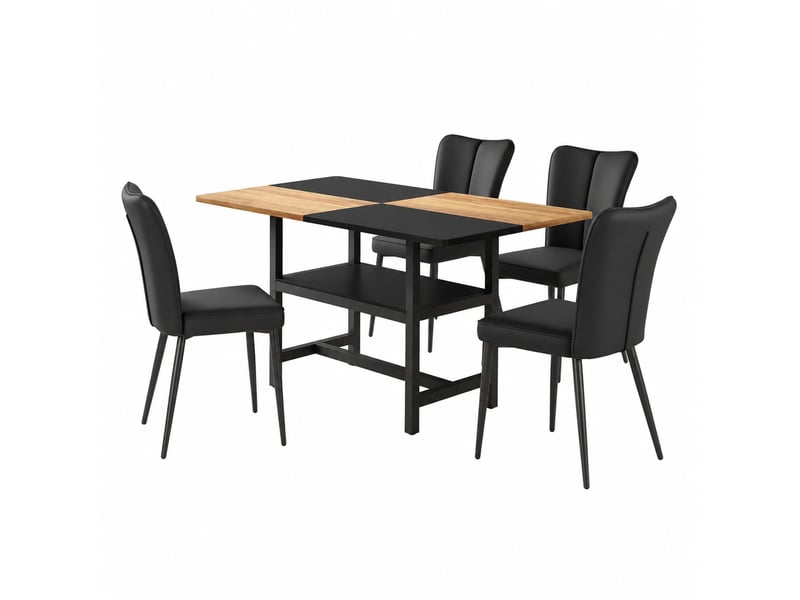  Ensemble table et 4 chaises de repas 160 cm noir et marron, rangement intégré et confort au quotidien  - Conforama A