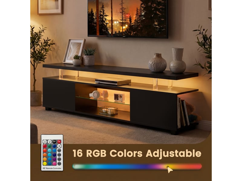  Meuble tv 60 pouces gaming led avec rangement, 130x40x48cm, mdf, noir  - Conforama B
