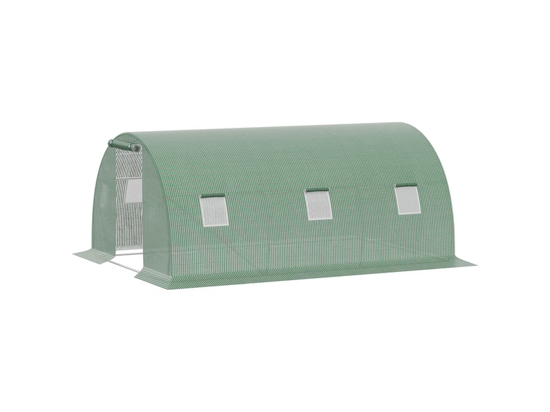  Serre de jardin tunnel 13,5 m² 6 fenêtres porte zippée enroulable châssis acier galvanisé bâche pe 4,5 x 3 x 2 m vert  - Conforama B