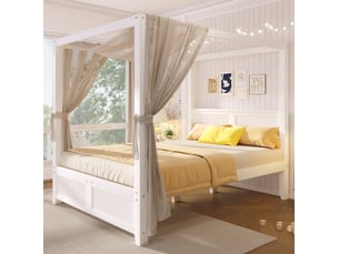 Lit baldaquin 140x200 cm <strong>OKWISH</strong> <strong></strong> coloris blanc