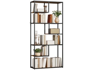 Bibliothèque industrielle à 7 niveaux en bois et acier, 83 x 34 x 180 cm, marron