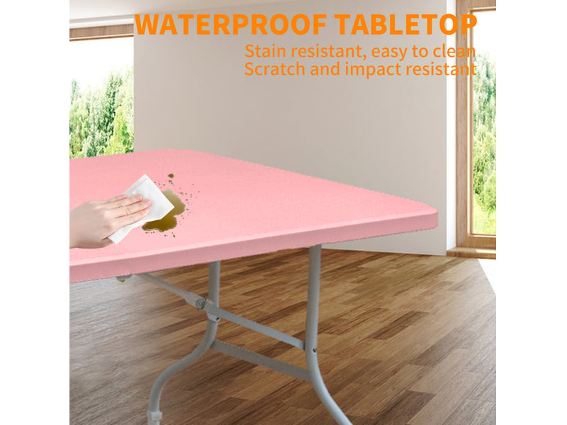  Table de jardin pliante rose 180 cm avec poignée, plateau en plastique et structure en acier pour vos réceptions  - Conforama E