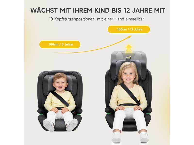 Siège auto enfant i-size r129 isofix noir 100-150 cm avec dossier réglable - Conforama E