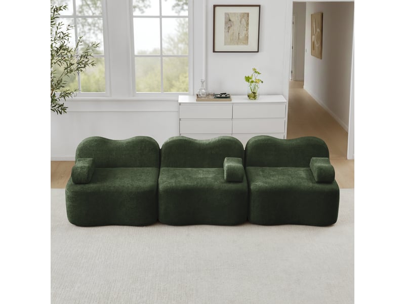 Canapé modulaire 3 places sans armature avec assise profonde et dossier ergonomique, en velours vert - Conforama B