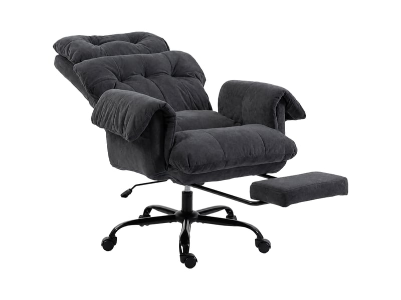 Chaise de bureau à dossier réglable, chaise de bureau à roulettes rembourrée, fauteuil rembourré, hauteur réglable, acier, gris foncé  - Conforama B