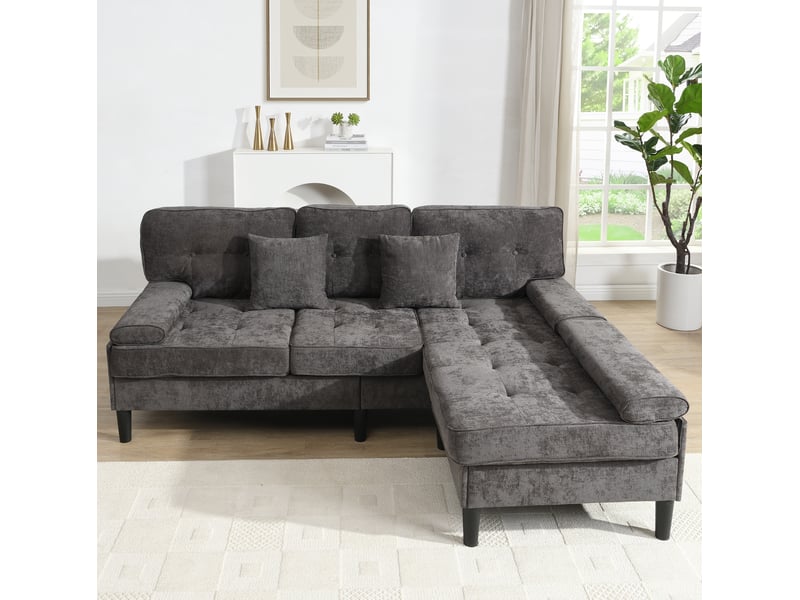 Canapé d'angle modulable 3 places avec pouf gris 195 cm homvra - Conforama D