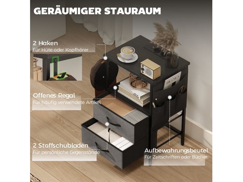  Console avec 2 tiroirs, niche ouverte, prise secteur et ports usb pour salon et chambre, 40 × 30 × 60 cm  - Conforama E