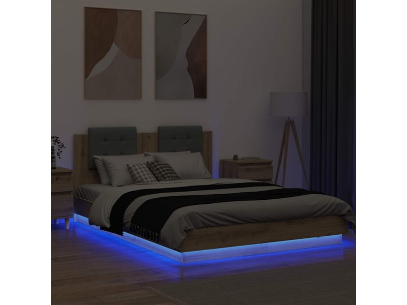  Lit double- lit adulte -  cadre de lit avec tête de lit chêne artisanal 150 x 200 cm  - Conforama C
