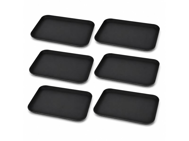 Lot de 6 plateau de service rectangulaire noir antidérapant professionnel pour repas, café et restauration-largeur 36 x longueur 46cm - Conforama A